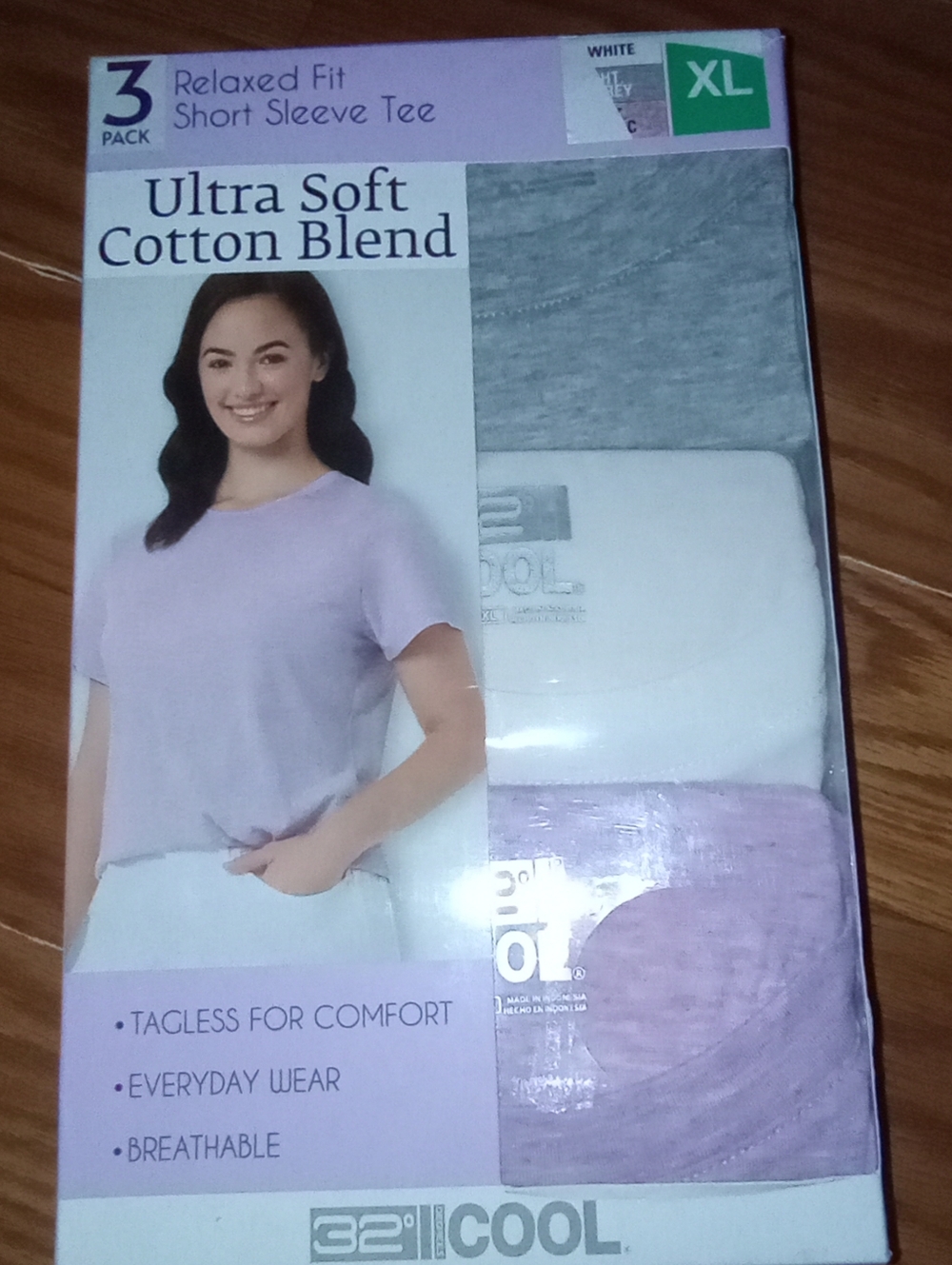 NWT 32 Degrees Cool XL 3 Pack Ultra Soft Cotton Blend Tee White Grey Lilac